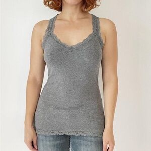 Vintage Y2K Hollister Elena Gilbert Heather Gray Lace Trim V-Neck Racerback Cami
